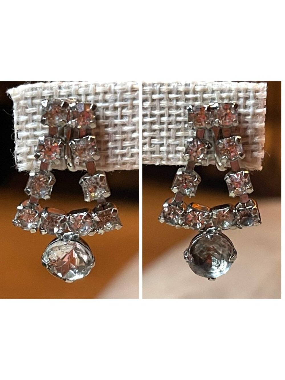 Vintage 50s Clear Rhinestone Dangling Chandelier Screw Back Earrings